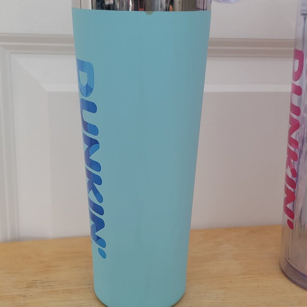 2 Rare Dunkin' 2025 24oz. Tumblers. Pink Chiseled Ice & Blue Soft Touch. - Picture 6 of 7